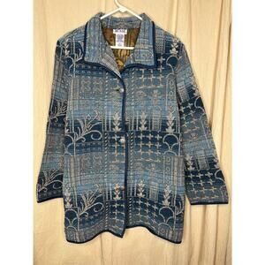 1990s Blair Tapestry Blanket Blue Gray Floral Ombre Sparkle Artsy Jacket 2XL